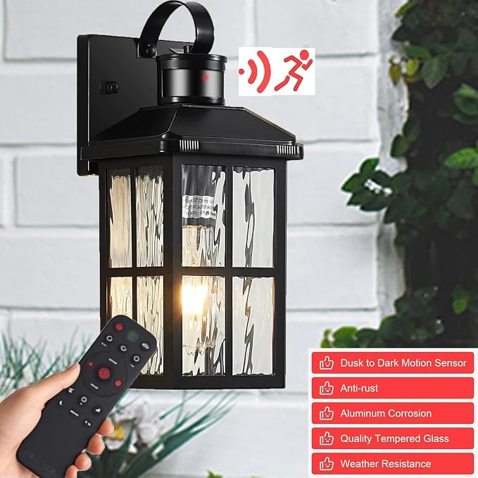 Porch Lights Outdoor with Remote, Motion Sensor Exterior Lighting Fixtures | 2 Pack Intelligent Outdoor Wall Lights, 4 Lighting Modes Outdoor Sconce Lights for House Patio Front Door Garage