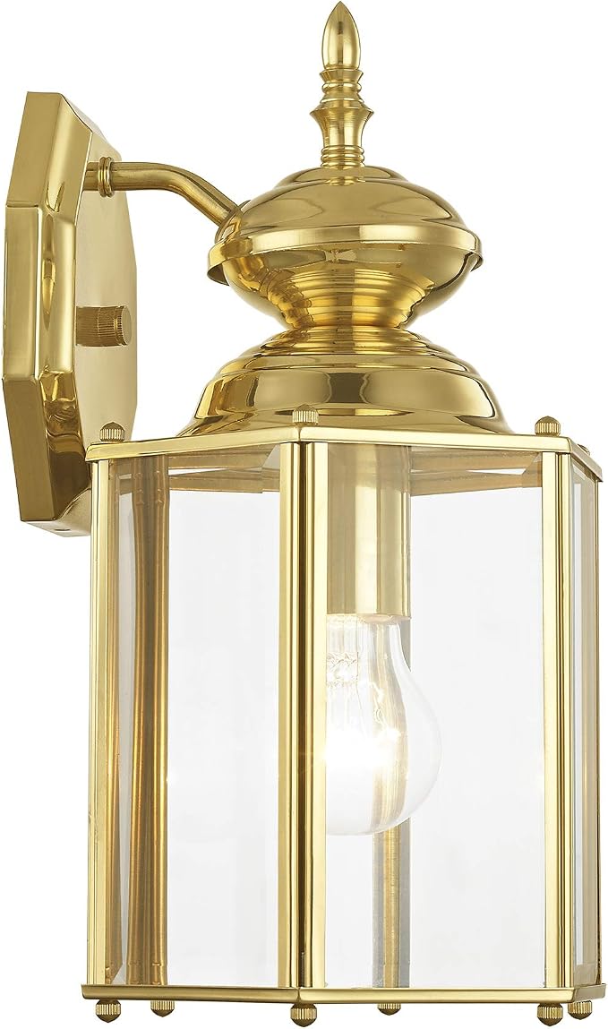 Livex Lighting 2007-02 Outdoor Wall Lantern, Polished Brass | Clear Beveled Glass Shades