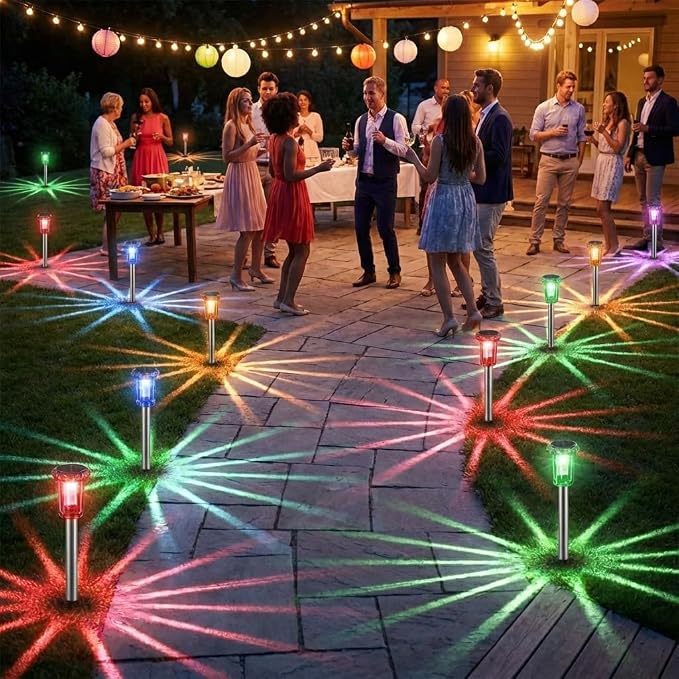 Eyrosa Solar Outdoor Lights, 10 Pack Solar Pathway Lights Outdoor Waterproof, Stainless Steel Stake Lighting for Garden Yard Path Walkway Driveway Patio Lawn Outside Decor,Color Changing