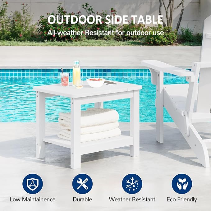 18" Outdoor Side Table, 2-Tier Patio Side Table, Weather Resistant, Easy Assembled, HIPS Adirondack Side Table for Backyard, Pool, Indoor