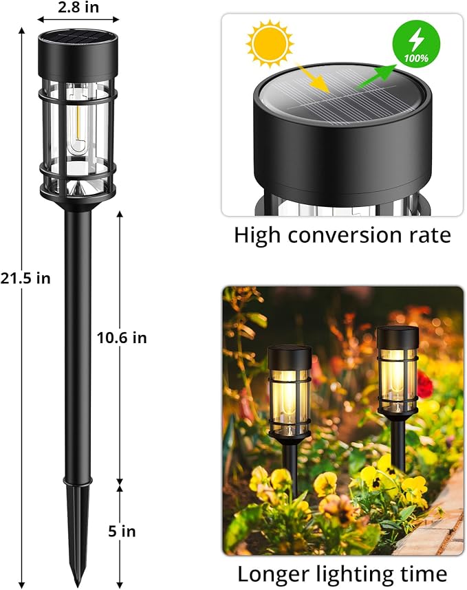 ILANCK 12 Pack Solar Lights Outdoor Pathway, Metal & Glass 21" Large Solar Pathway Lights, Solar Powered Garden Lights for Yard, Landscape, Driveway Walkway