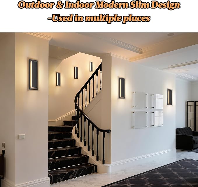 15.7 in Outdoor Wall Sconce Light,Modern Exterior Lights Fixture | Black Outdoor Porch Lights for House,Patio,Front Door,Outdoor Wall Lighting,IP65 Waterproof,3000K Warm White, 12 W,2 Packs