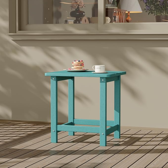 HDPE Adirondack Square Outdoor Side Table,Weather Resistant & Easy Assembly Patio End Tables,Durable Small Patio Table for Beach,Pool,Garden, Balcony, Porch