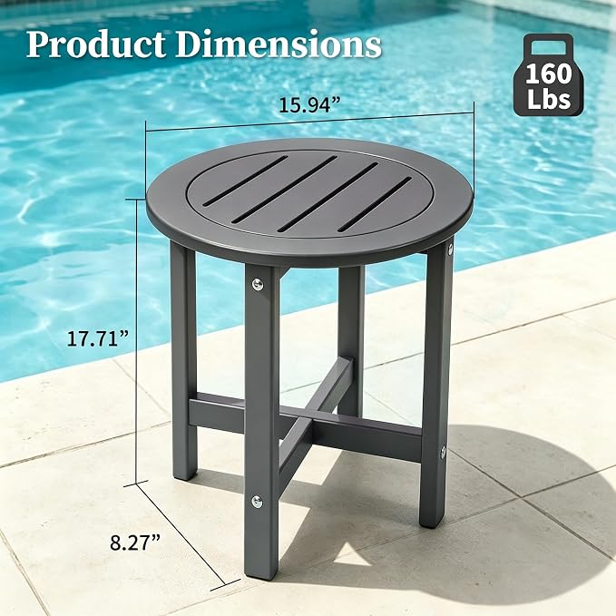 Small Outdoor Side Table 15.94" HDPE Round Adirondack End Table | Storage Shelf, Plant Stand, Weather Resistant, Easy to Clean & Use, Not prone to fading, for Patio, Backyard, Deck, Gray