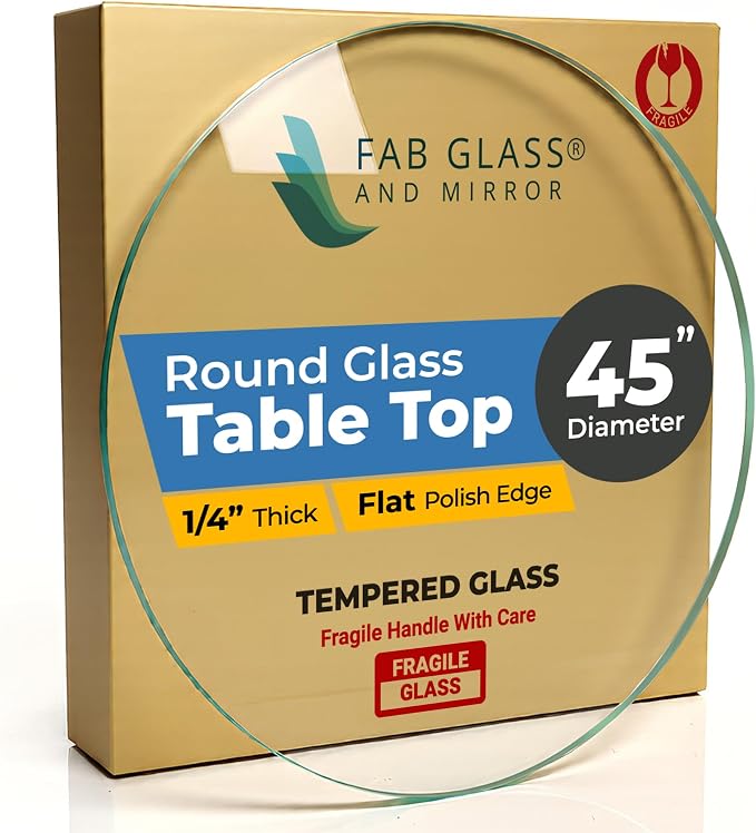 Round Clear Tempered Glass Table Top 45 Inch with 1/4 Inch Thick Flat Polished Edge Ideal for Tables Desks Workspaces and Outdoor Furniture by Fab Glass and Mirror