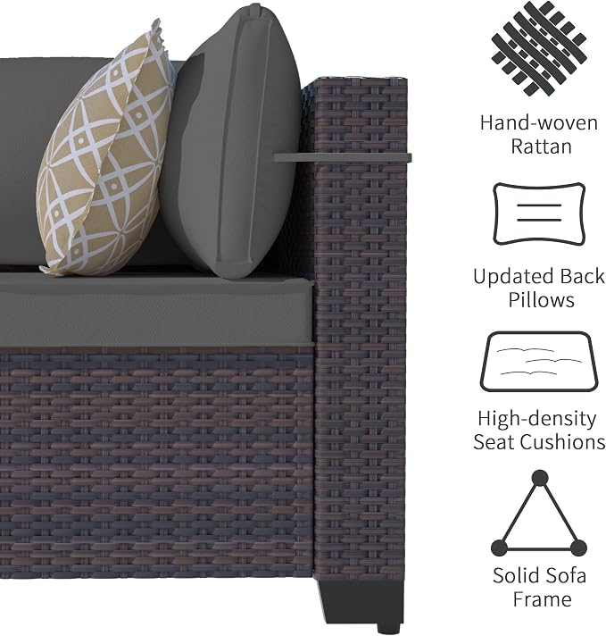 Outdoor Patio Furniture Set with Gas Fire Pit Table, 13 Pieces Outdoor Furniture Set Patio Sectional Sofa w/43in 55000 BTU Propane Fire Pit, PE Wicker Rattan Patio Conversation Sets - Grey.