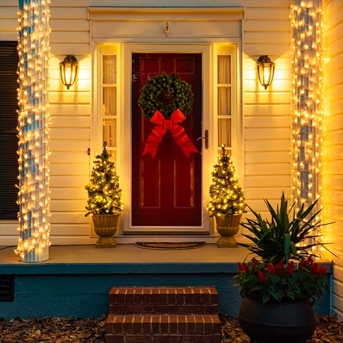 JMEXSUSS Indoor String Lights for Bedroom, 800 LED Christmas Lights Outdoor | 131 Ft Classroom Lights Clear Wire With Remote,Plug-In, Dimmable, Hanging Light for Backyard Porch Party Decor, Warm White