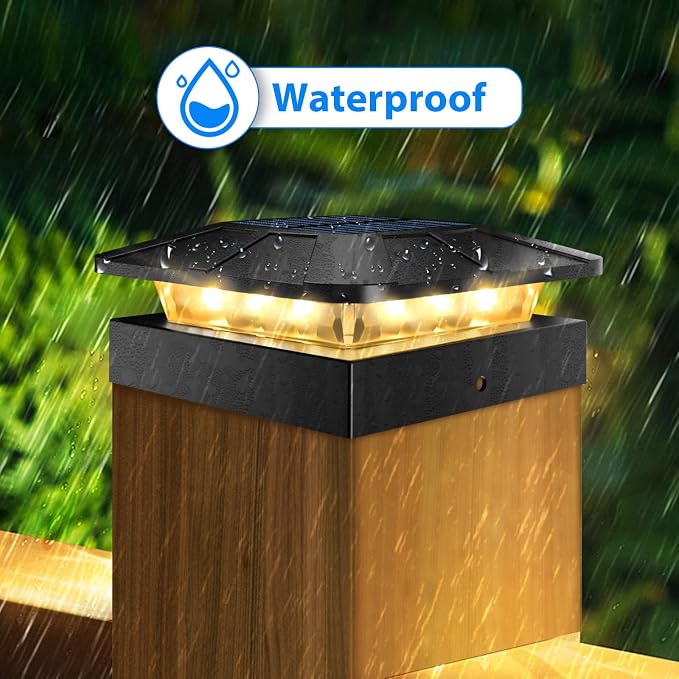 6 Packs 4x4 Post Solar Lights with 3 Modes, Waterproof LED Solar Cap Lights for 4×4/3.5×3.5 Wood/Vinyl Posts, Post Top Lighting Outdoor for Fence Deck Mailbox Porch Railing
