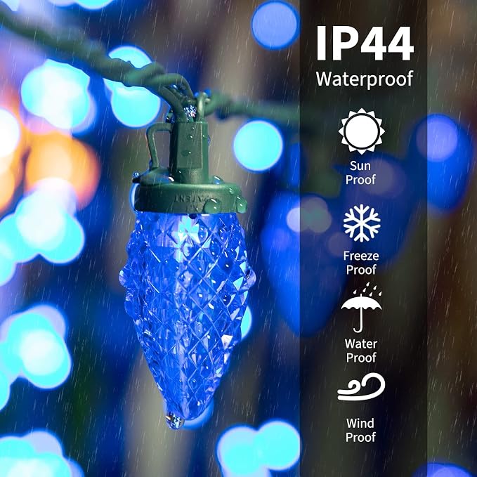 Brightown C9 Christmas String Lights Multicolor, 66ft 100 LED Faceted Christmas Lights on Green Wire, Plug-in Large Bulb Strawberry String Lights for House Roof Roofline Christmas Tree Party Outdoor