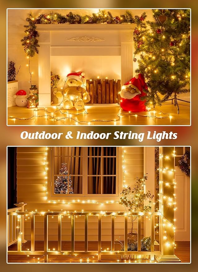 Brightown 2 Pack Solar String Lights Outdoor Waterproof, 80 FT 200 LED | Solar Powered Christmas Lights with 8 Modes, Auto On/Off, Patio Lights for Outside Tree Garden Party Decor (Warm White)