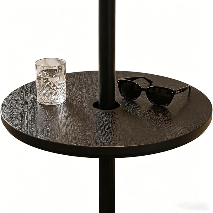 Outdoor Umbrella Table Top, 15'' Outdoor Side Tables with Umbrella Hole, Adjustable Round Umbrella Table Tray for Patio, Garden, Balcony, Pool, Black(2pcs)