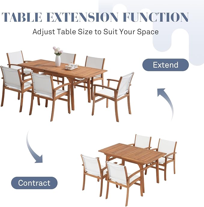 OC Orange-Casual Outdoor Acacia Wood Expandable Table for 6-8, Wooden Rectangular Table with Umbrella Hole and Slat Design, for Patio, Deck, Porch, Backyard, Natural
