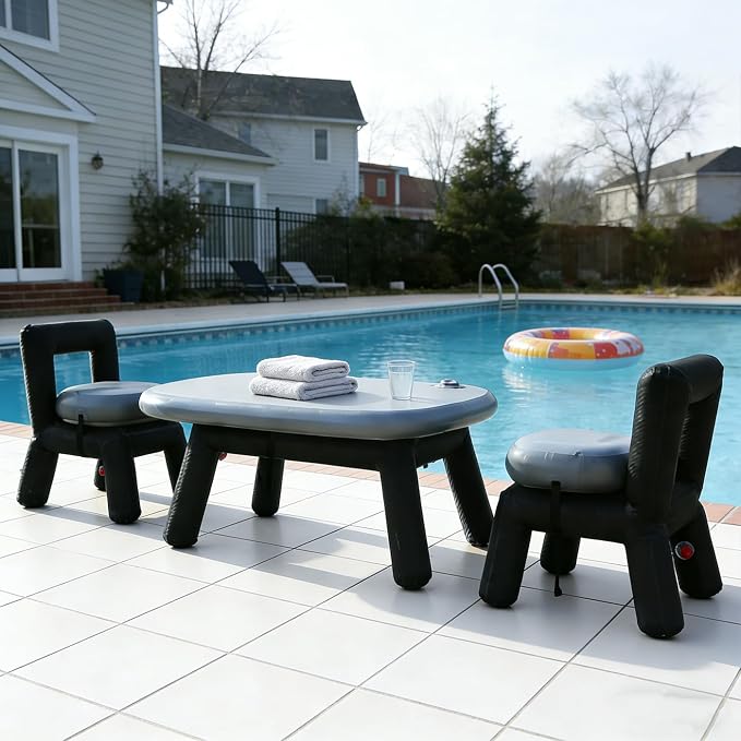 PlayDo Air Chair and Table Portable Blow Up Picnic Table Inflatable Camp Seats with Back Durable Camping Outdoor Furniture Lightweight Waterproof Stool Emergency Toilet Camping Potty, Two Chairs