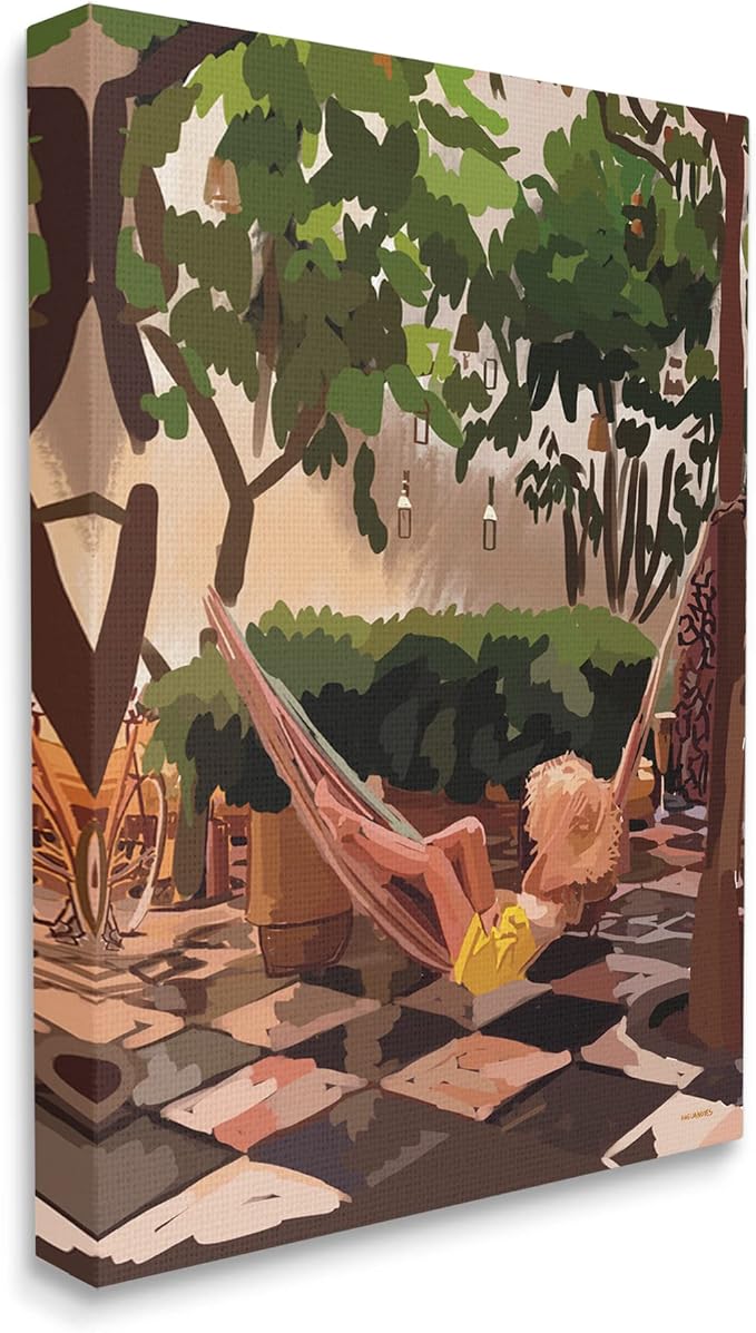 Stupell Industries 'Woman Lounging Hammock Tropical Summer'| Canvas Art | Stupell Industries | 24 x 30 Inches, Easy to Hang and Sturdy, Made in USA, by Amelia Noyes