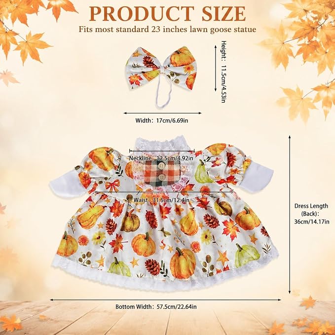 STONESTAR Fall Porch Goose Outfits Autumn Goose Clothes with Pumpkin Dress Bow Headband, Fits 23 Inch Cement Plastic Geese Statues, Thanksgiving Goose Costume for Yard Patio Lawn Outdoor Decor