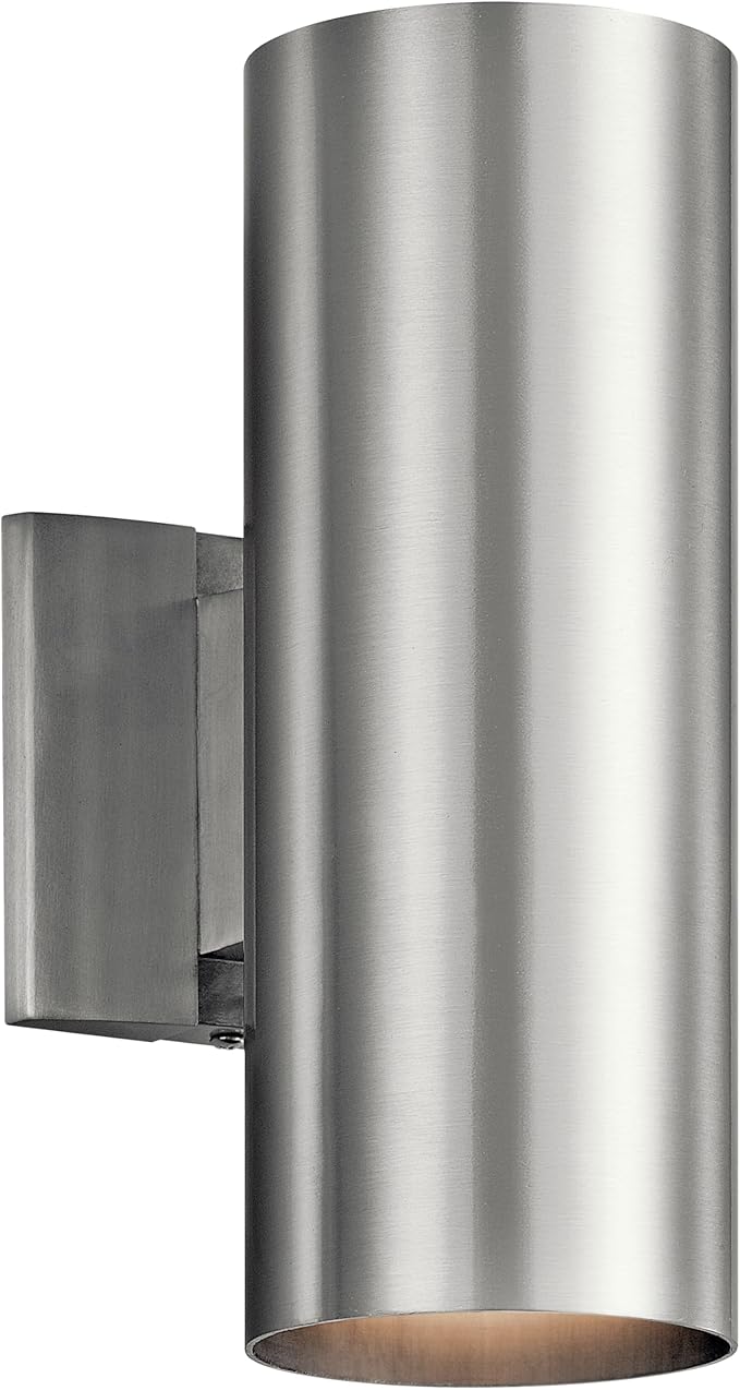 Kichler Cylinders 12" 2-Light Cylinder Outdoor Wall Sconce in Brushed Aluminum, (12" H x 4.75" W), 9244BA