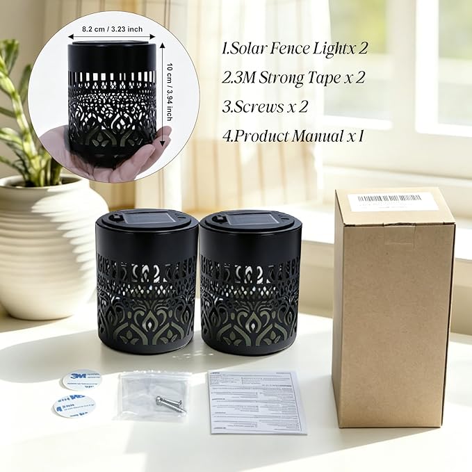 2 Pack Solar Fence Lights Outdoor, Decorative Solar Wall Lights with Mandala Pattern, IP65 Waterproof LED Wall Sconce Lantern for Garden Yard Fence Decor, Patio Pathway, Gift for Women Mom