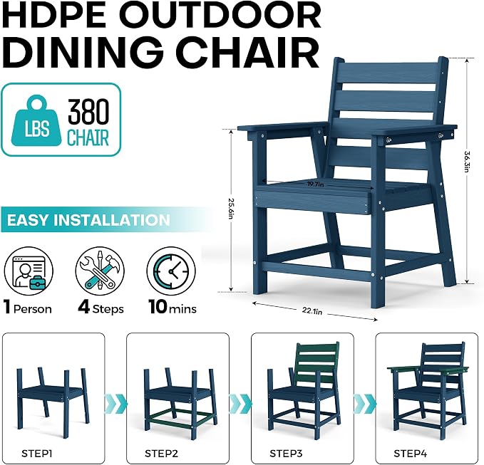 HDPE Dining Chair, Navy Blue, Set of 2
