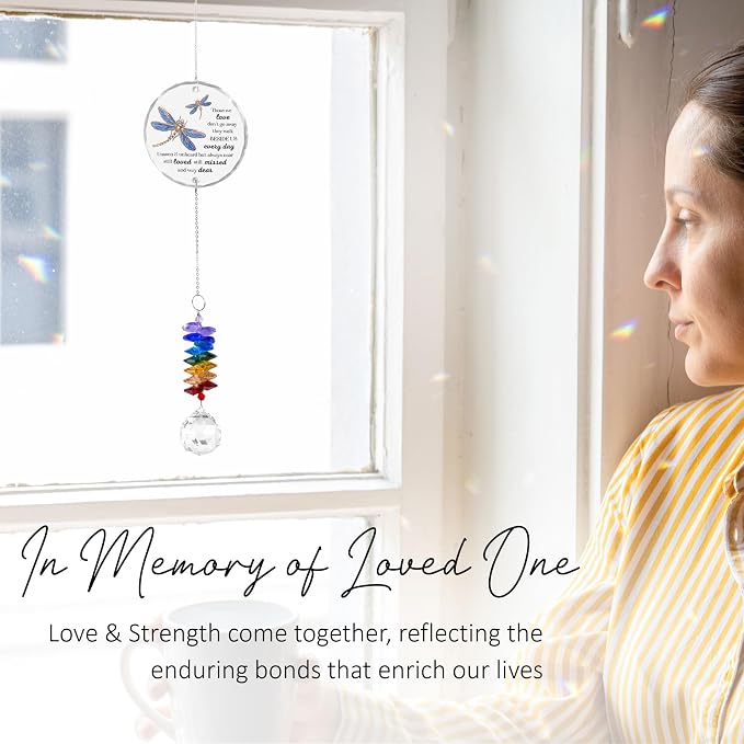 Glass Suncatcher Ornament - Those we Love Don't go Away - Sympathy Gifts for Loss of Loved One - Comfort Keepsake - Xmas Gift for Women Friend Sister - Suncatchers for Windows Hanging Decor