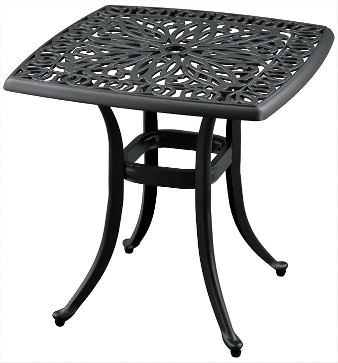 Outdoor 21" Cast Aluminum Square Side Table End Table for Patio, Backyard, Pool, Indoor Companion, Easy Maintenance and Weather Resistant, Black