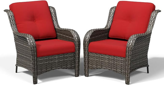 Joyside Patio Chairs Set of 2, Wicker Patio Furniture with High Back, Deep Seating, Wide Armrest, Thickened Cushions, Outdoor Rattan Furniture for Deck, Porch Use
