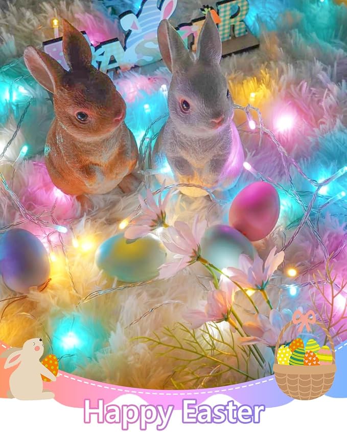 2 Pack 100 LED Easter Lights Battery Operated String Twinkle Fairy Lights | 33FT 8 Modes Multicolor Easter Battery Lights with Auto Timer, Waterproof Pastel Lights for Indoor Outdoor Garden Party Decor
