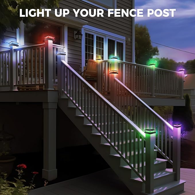 4x4 Solar Post Cap Lights RGB Color Changing, 20 Pack Outdoor LED Fence Light Solar Powered Waterproof, Wood/Vinyl Posts Top Lights for Outside Deck Yard Garden Patio