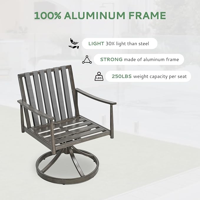 9-Piece Outdoor Dining Set for 8, Aluminum Dining Set with Cushions, 8 Swivel Chairs with Rope Backrest, Large Rectangular Table with Umbrella Hole, Patio Dining Set for Lawn Porch Yard,Grey