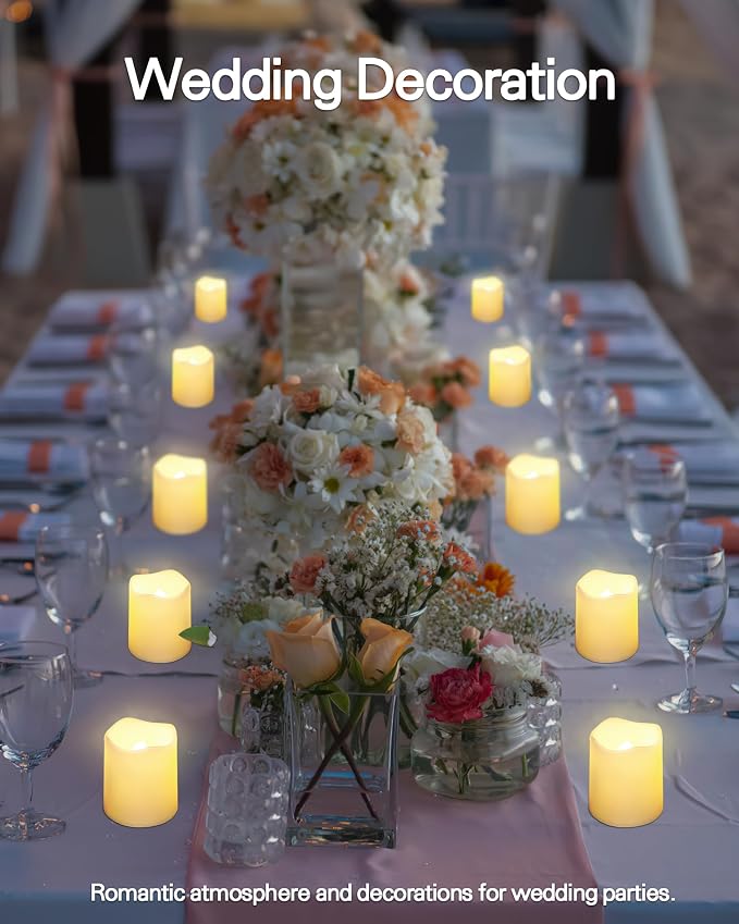SHYMERY Flameless Votive Candles,Lasts 2X Longer,Battery Operated LED Tea Lights with Warm White Flickering Light,Small Electric Fake Tea Candle Realistic for Wedding,Table,Outdoor,Pack of 12