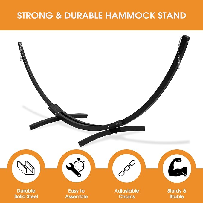Lazy Daze Hammocks 12 FT 2 Person Double Quilted Hammock with Curved Steel Heavy Duty Stand and Pillow for Outside, Backyard, Patio, 450 Lbs Capacity, Cream
