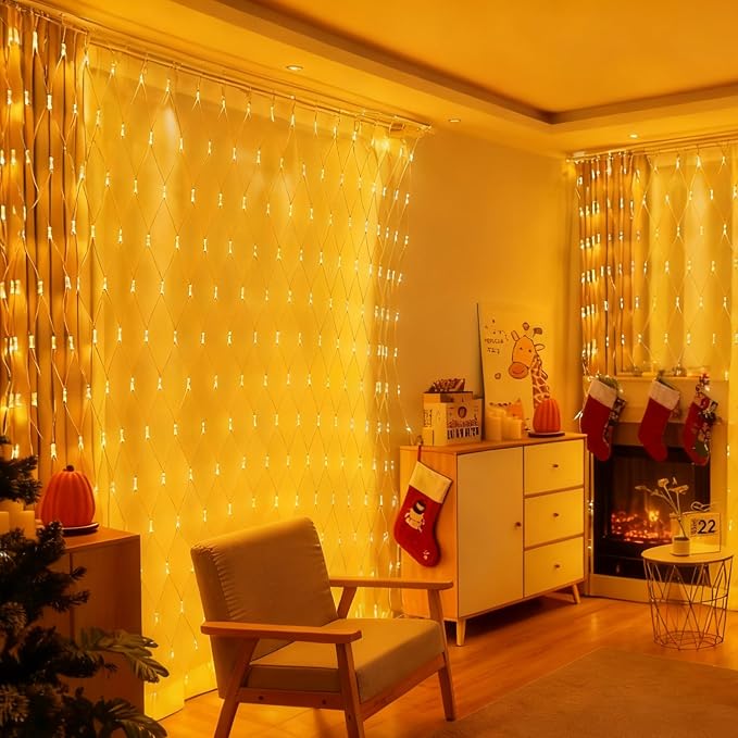 Net Lights Outdoor 10x10 FT, 8 Modes Connectable Mesh Lights with Plug- Connect 3 Sets, 30×10 FT Coverage, 270 LED Christmas Warm White for Trees, Bushes, Garden, Yard Decorations