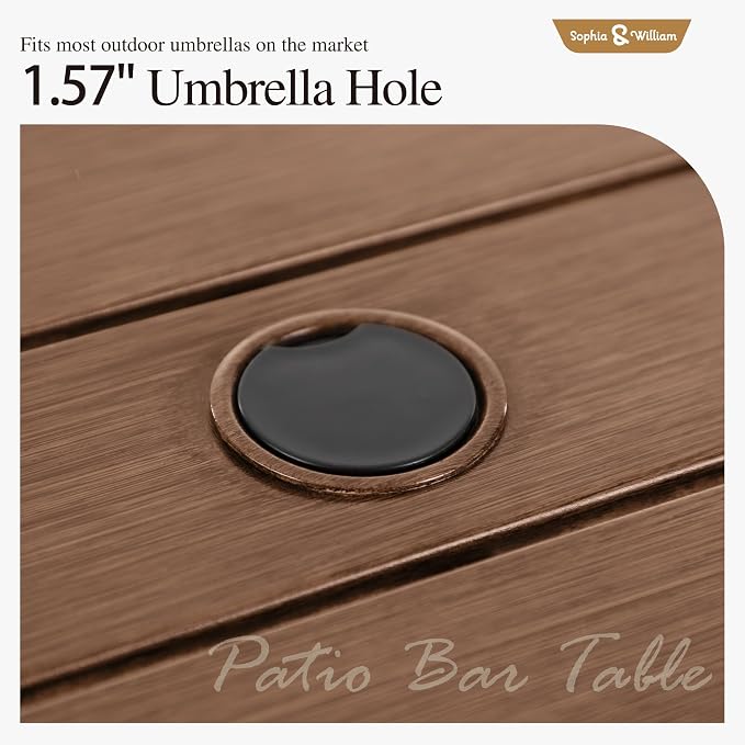 Sophia & William Patio Bar Table Outdoor Metal Square Bar Height Dining Table with 1.61’’ Umbrella Hole