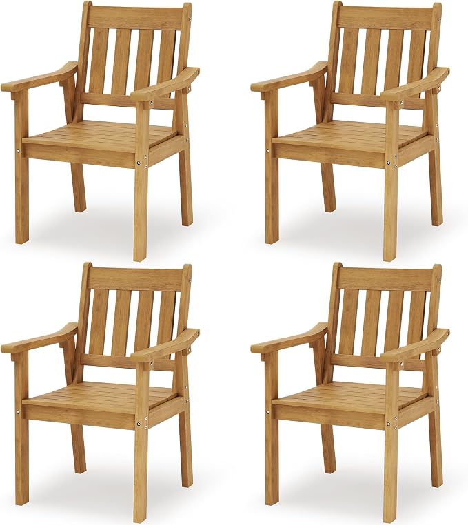 YEFU Patio Dining Chairs Set of 4: All Weather Outdoor Dining Chairs with Wide Curved Seat and Backrest - Outdoor Furniture Plastic for Outside Backyard/Garden/Porch/Deck 350lbs Capacity Teak