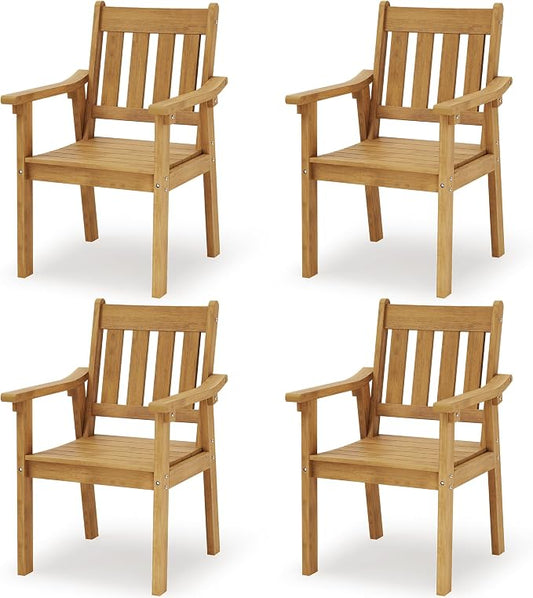 YEFU Patio Dining Chairs Set of 4: All Weather Outdoor Dining Chairs with Wide Curved Seat and Backrest - Outdoor Furniture Plastic for Outside Backyard/Garden/Porch/Deck 350lbs Capacity Teak