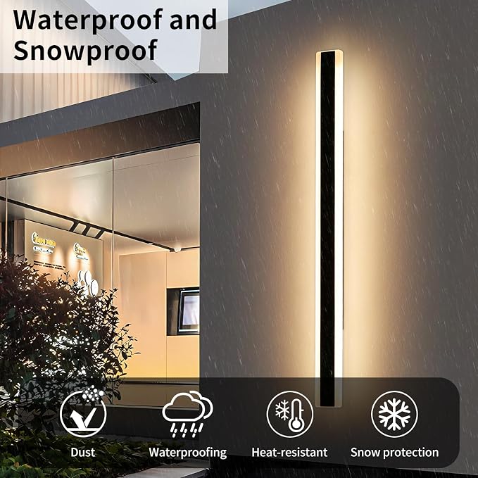 71inch Long Modern LED Outdoor Wall Light, Black Outside Wall Sconces Lamps, 3 Color 3000K/4500K/6000K, IP65 Waterproof, Exterior Lighting Fixtures for Patio, Garage, Yard, Porch