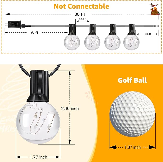 Ollny 30FT Outdoor String Lights, Waterproof Connectable Shatterproof RGBW Outside Light with 30 Edison LED Bulbs Plug in, Patio Lights for Indoor Balcony Porch Camping Deck