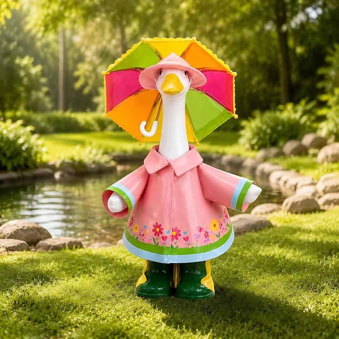 23 Inch Porch Goose Outfit, Raincoat Outfit with Umbrella Hat for Porch Goose Statue, Spring Summer Yard Decor,Yard Goose Outfit