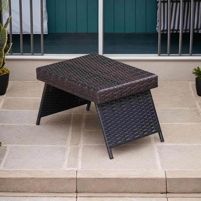 Patio Coffee Table - Outdoor Foldable Wicker Side Table for Balcony, Garden, Lawn, Poolside, Backyard Bistro