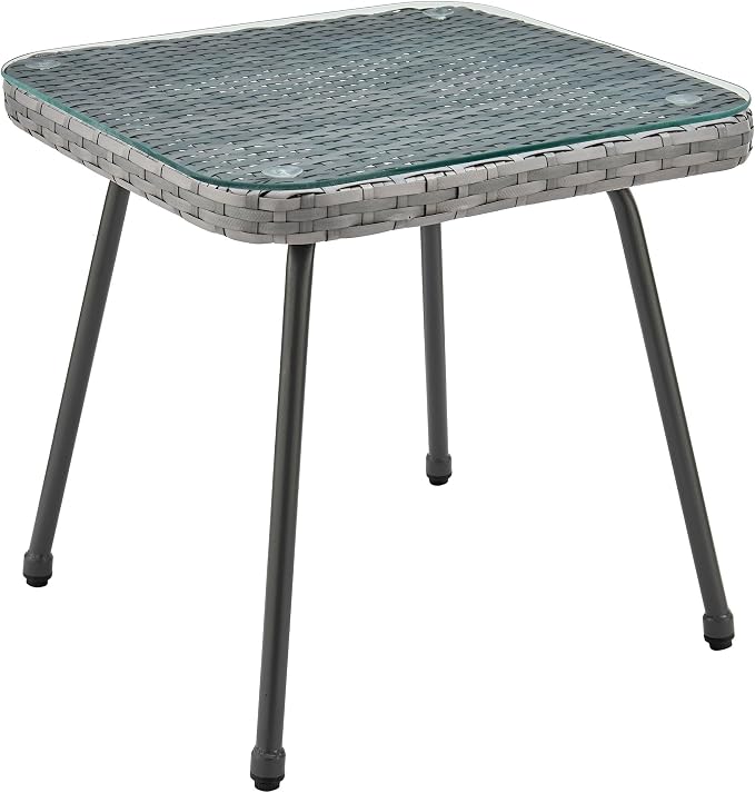 Manhattan Comfort Cannes 3-Piece Patio Conversation Set, Outdoor Furniture | Includes Modern Cushioned Rope Wicker Chairs & End Table, Removable & Washable Cushions, Tempered Glass Tabletop, Cream