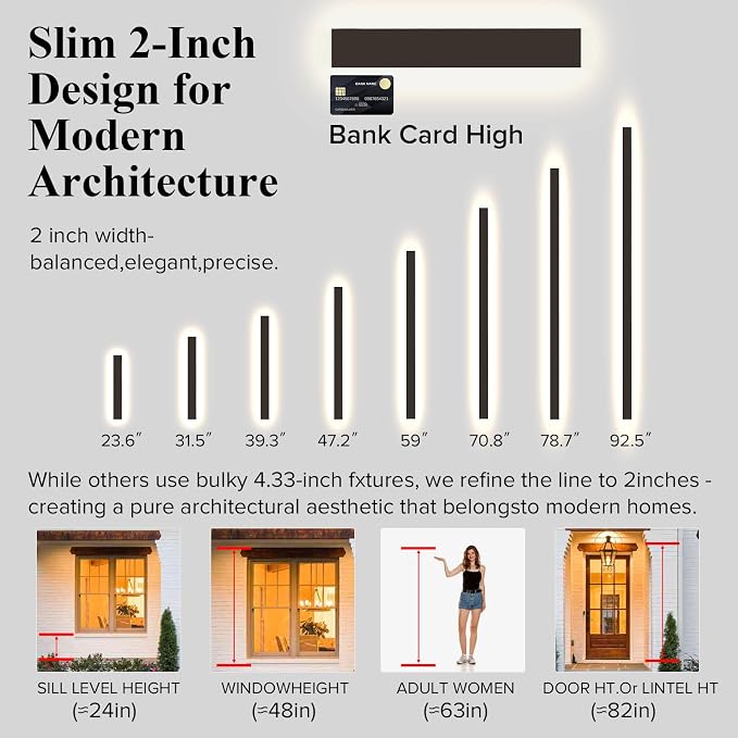 Modern Outdoor Lights, 59 Inch LED Wall Sconce, Black Waterproof Exterior Light Fixture, Single Wall Mount Lighting for Front Porch, Entryway, Garage Side Door