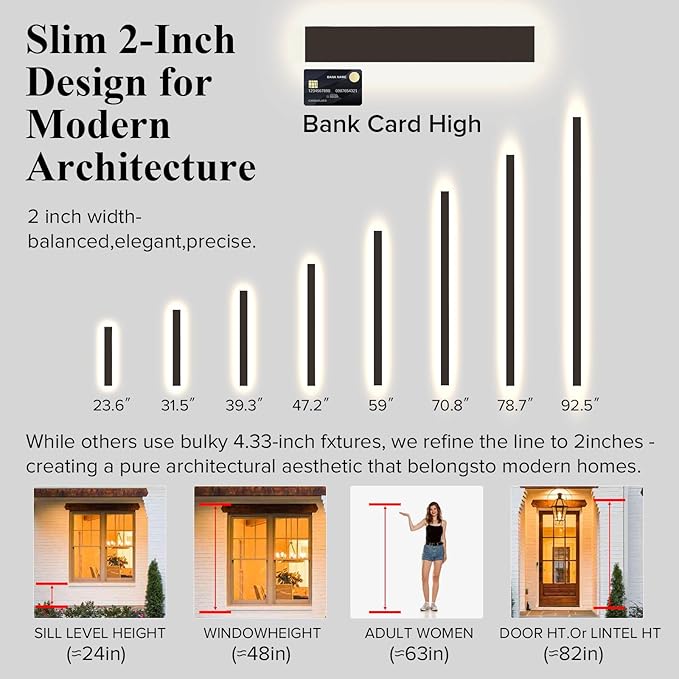 47.25 Inch Long Outdoor Wall Lights,Dimmable Linear Modern Exterior Sconce, Black Porch Lights with Remote Control, Lighting Fixture for Garage 2700-6500K