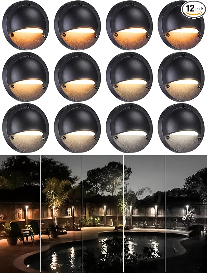 LEONLITE 12-Pack 5CCT 3.74inch Low Voltage LED Deck Lights, Black | 180LM, 12-24V AC/DC, CRI90, UL Listed, Die-cast Aluminum Housing, Frosted Glass Lens, 1800K/2700K/3000K/4000K/5000K