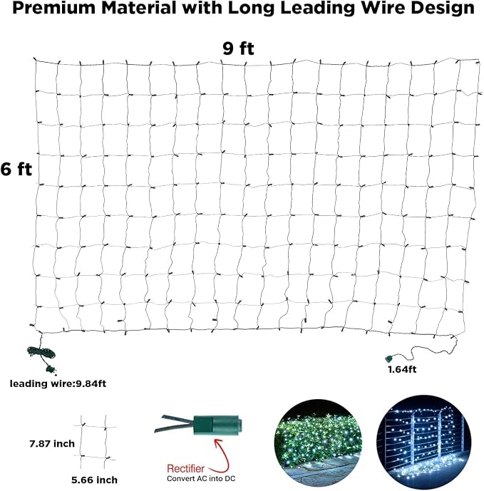 Led Net Lights Christmas Lights Outdoor 200Leds 9ft x 6ft Upgraded White Christmas Net Lighting, Waterproof 5mm LED Wide Angle Outdoor Indoor Mesh Net Light for Trees, Bushes, Shrubs Decorations