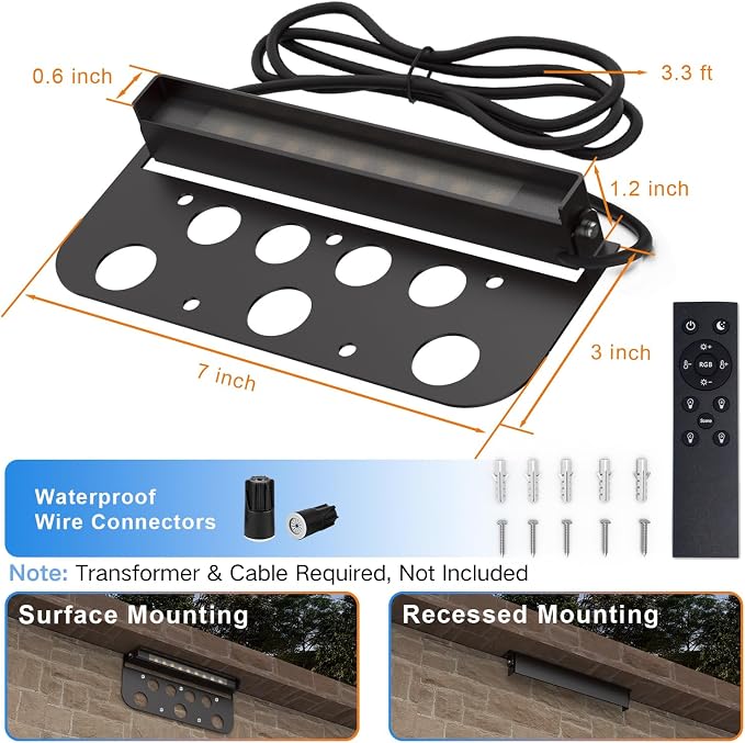 8 Pack 7 Inch RGBCW Retaining Wall Lights, Smart APP/Remote Control | 2700K-6500K RGB Color Changing LED Hardscape Lighting, 5W 500LM 12V AC/DC Low Voltage Outdoor Landscape Light for Step, ETL
