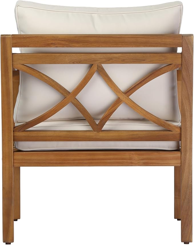 Merax Outdoor Acacia Wood Armchair Set of 2 with Elegant Cross Back Design, Deep Seating Patio Lounge Chairs with Removable Soft Cushions for Porch, Garden, Backyard, Balcony, Teak & Beige
