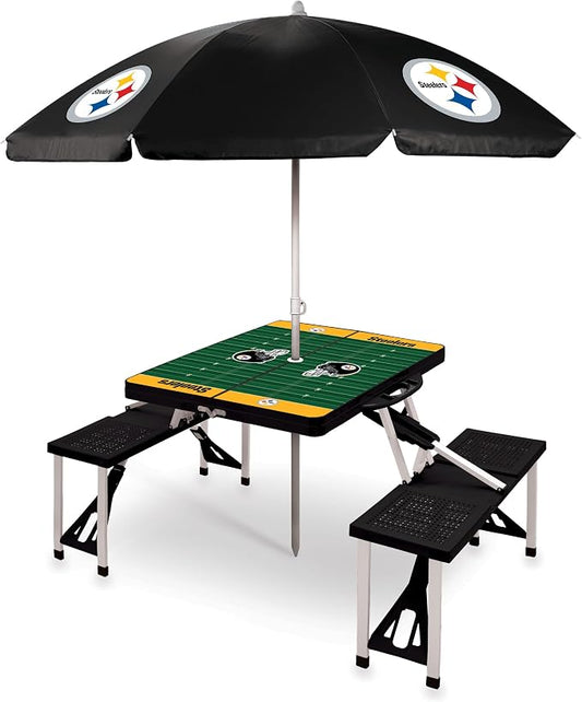 PICNIC TIME NFL Picnic Table Portable Folding Table with Seats and Umbrella