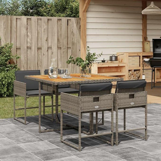 5 pcs Set Modern Patio Dining Set & Balcony Furniture Gray PE Rattan Garden Dining Set Outdoor Dining Set for Front Porch Lawn Backyard 43.3 x 41.7 x 28.7 in