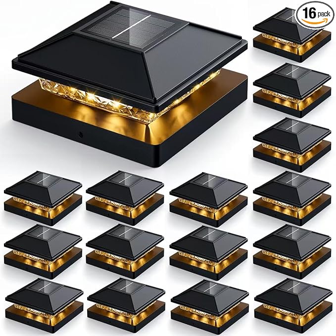 JOFIOS Solar Post Cap Light 16Pack, IP65 Waterproof, Fit 4x4/3.5x3.5 Posts | Post Cap Lights, 4x4 Deck Fence Solar Lights, Waterproof, Outdoor Post Lights for Vinyl/Wood Posts for Patio Porch Garden
