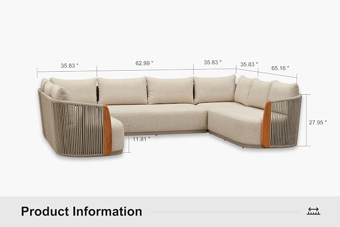 PURPLE LEAF Patio Furniture Set 5 Pieces, Outdoor Sectional Sofa Set with Armchair, Patio Conversation Set, Outdoor Couch Furniture with Olefin Cushions, Teak Armrests for Porch Deck Garden