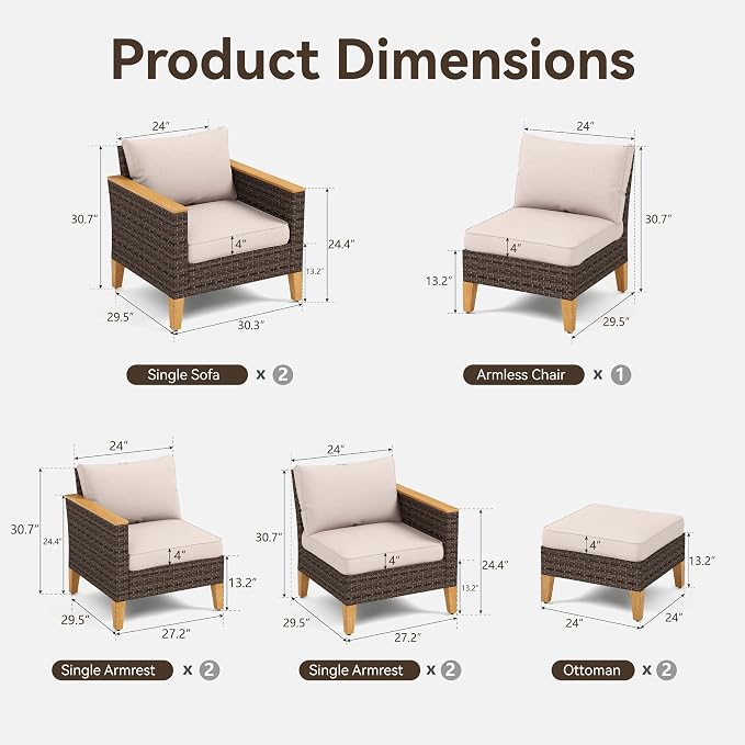 GREEN PARTY 9 Pieces Wicker Patio Furniture Set, All-Weather Outdoor Rattan Patio Sectional Sofa Conversation Set 9 Seats with 4" Thick Cushions for Garden, Backyard, 2 x Ottomans